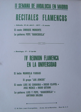 Recitales flamencos y la IV Reunión flamenca en la Universidad, 16 y 18 de abril de 1977.