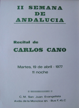 Concierto de Carlos Cano. II Semana de Andalucía, 19 de abril de 1977.