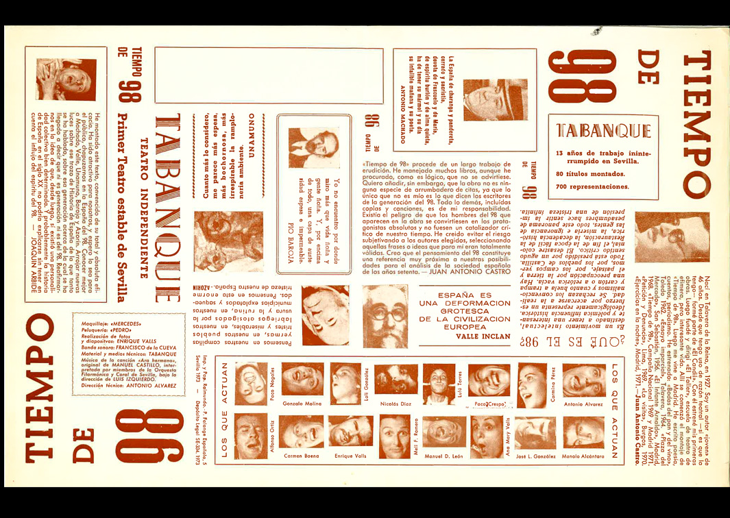 Tiempo de 98, de Juan Antonio Castro, por Grupo de Teatro 70. Programa de su representación en el Teatro de la Comedia. Procedencia: CDAEM.