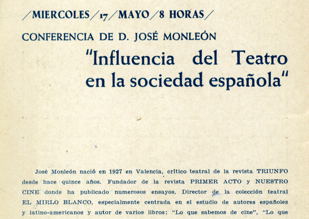 El inmortal, de Alfonso Jiménez Romero. Programa de mano de su representación en el Colegio Mayor Hernando Colón de Sevilla. Procedencia: CIRAE.