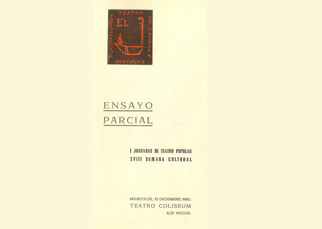 Ensayo parcial, de Juan Antonio Castro (1965). Programa de mano de su representación dentro de las I Jornadas de Teatro Popular. Procedencia: CDAEM.