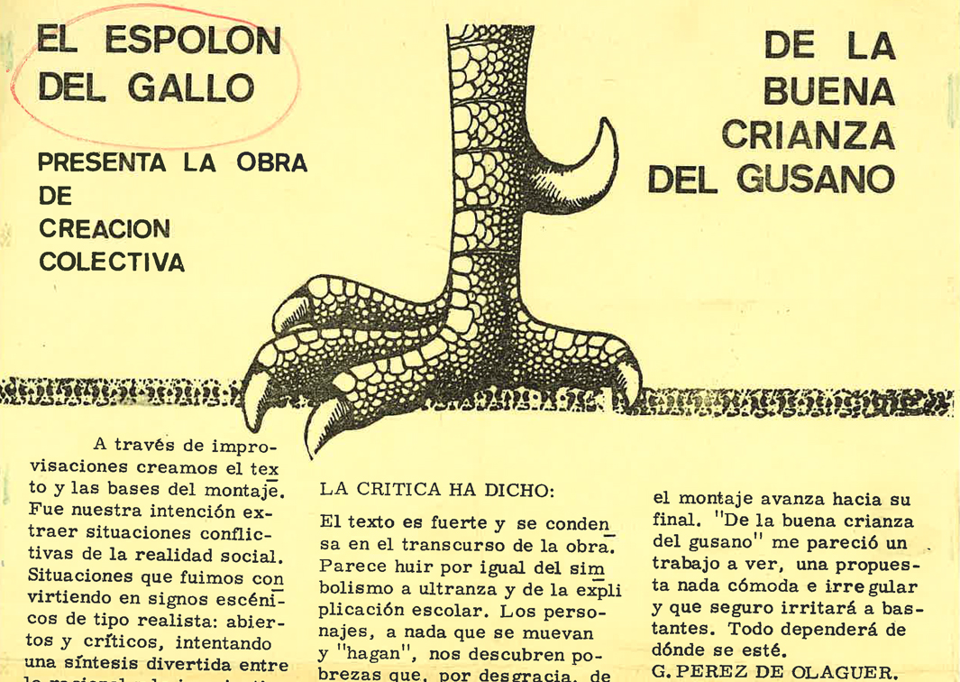 De la buena crianza del gusano (1975). Programa de mano. Procedencia: CDAEM. 