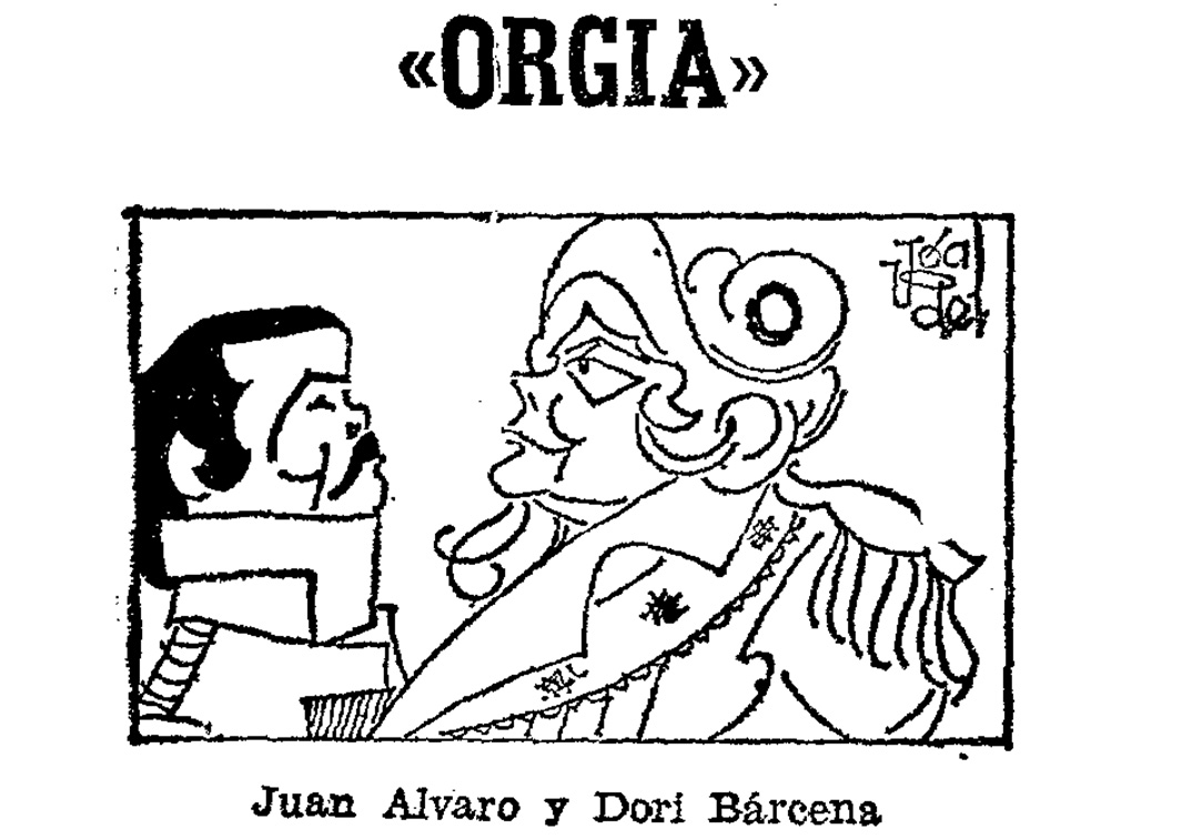 Ugalde. Caricatura de La orgía, de Enrique Buenaventura, por Esperpento, Joven Teatro de Vigo. ABC, 15-5-1975.