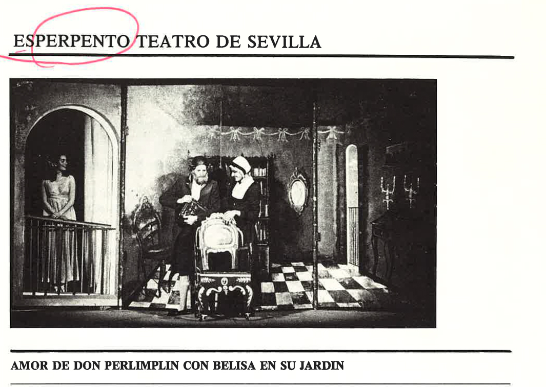 Programa de mano de Amor de don Perlimplin con Belisa (1978). Procedencia: CDAEM.