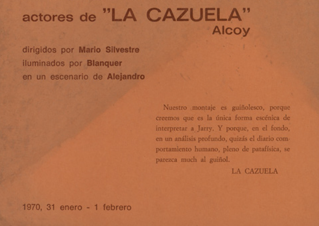 Ubú, de A. Jarry. Programa de su representación en el C.M. San Juan Evangelista.