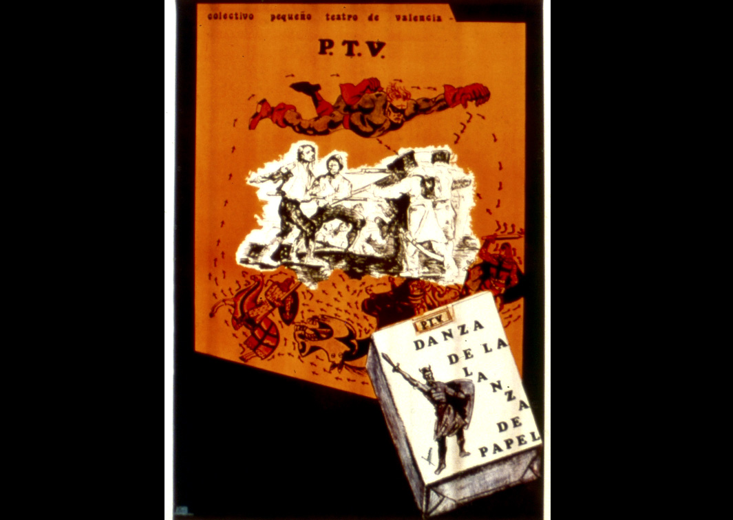 Pequeño Teatro de Valencia (PTV). Cartel de Danza de la lanza de papel, de E. Zamanillo, E. García, J. M. Pérez, M. Asunción y J. L. Carmona. (1975). Procedencia: CDAEM.