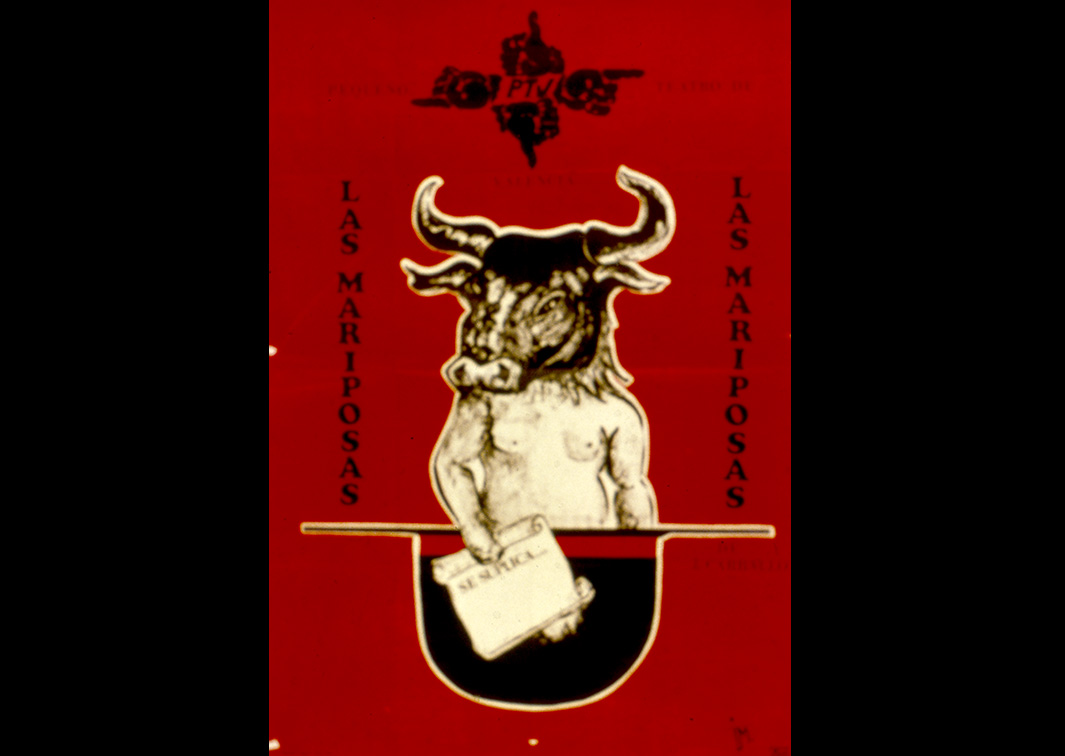 Pequeño Teatro de Valencia (PTV). Las mariposas, de Jaime Carballo. Cartel de su representación en la Sala Villarroel de Barcelona. Procedencia: CDAEM.