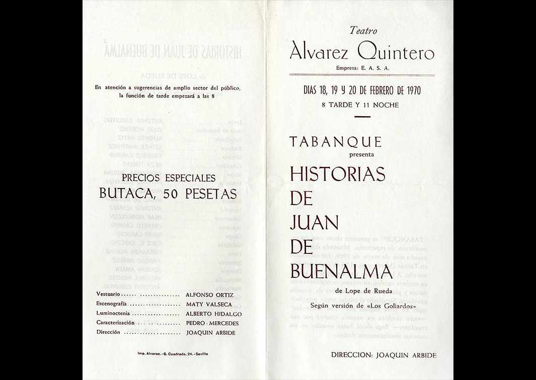 Tabanque. Historias de Juan de Buenalma, según la versión de Goliardos (1970). Programa de mano. Procedencia: CIRAE.