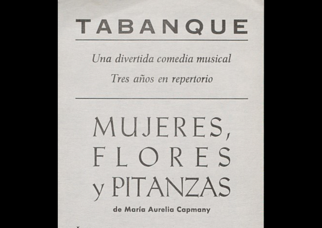 Tabanque. Mujeres, flores y pitanzas, de Maria Aurèlia de Capmany (1975). Programa de mano. Procedencia: CDAEM.