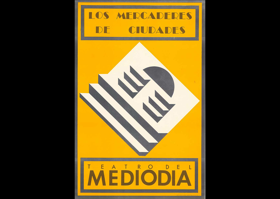Teatro del Mediodía. Los mercaderes de ciudades, sobre textos de J. Nichet y Teatro Aquarium (1977). Cartel. Procedencia: CIRAE.