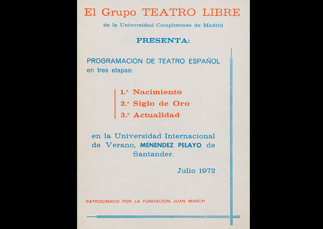 Teatro Libre. Programación de teatro español en tres etapas (1972). Programa de mano. Procedencia: CDAEM.